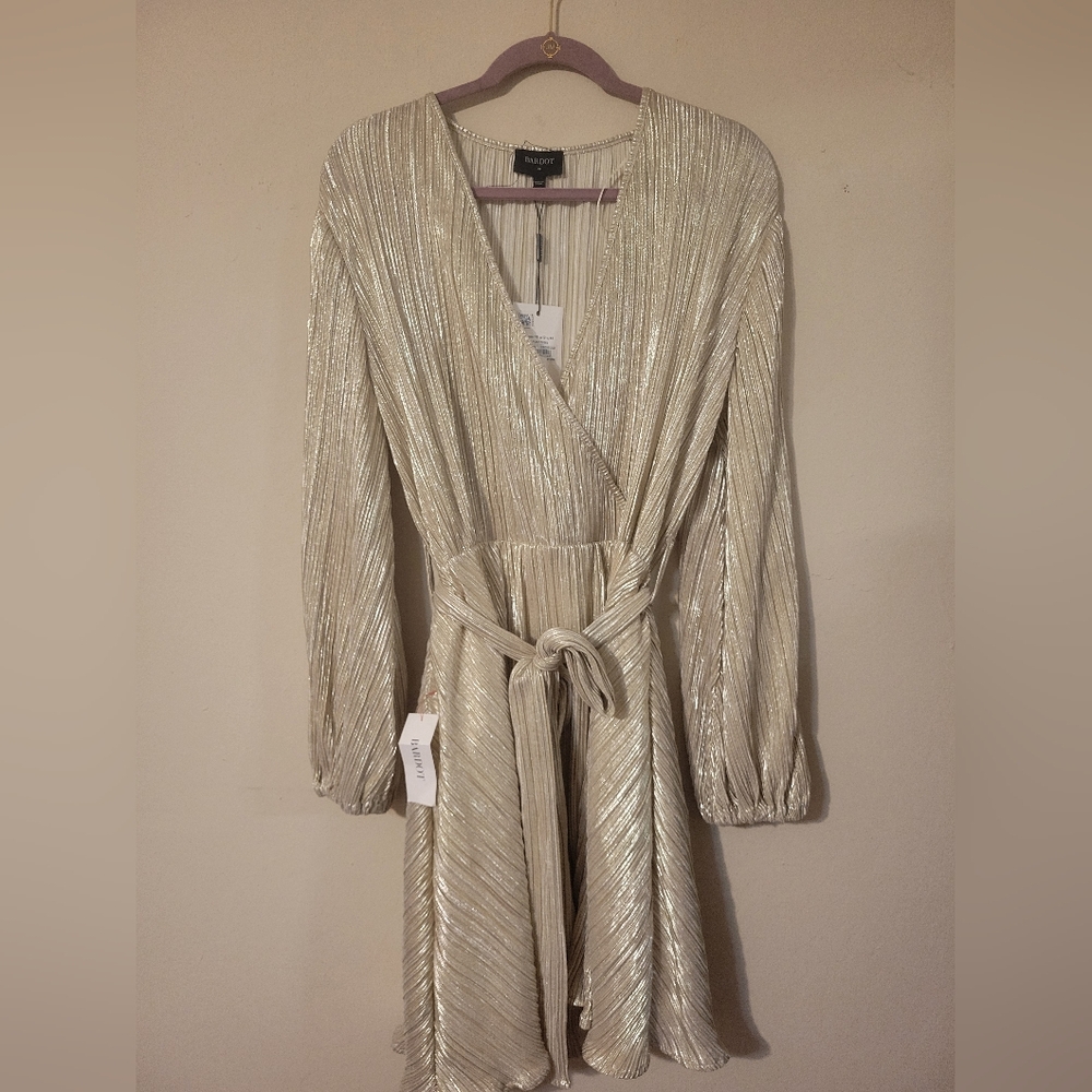 Bardot Shimmering Silver Long Sleeve Dress